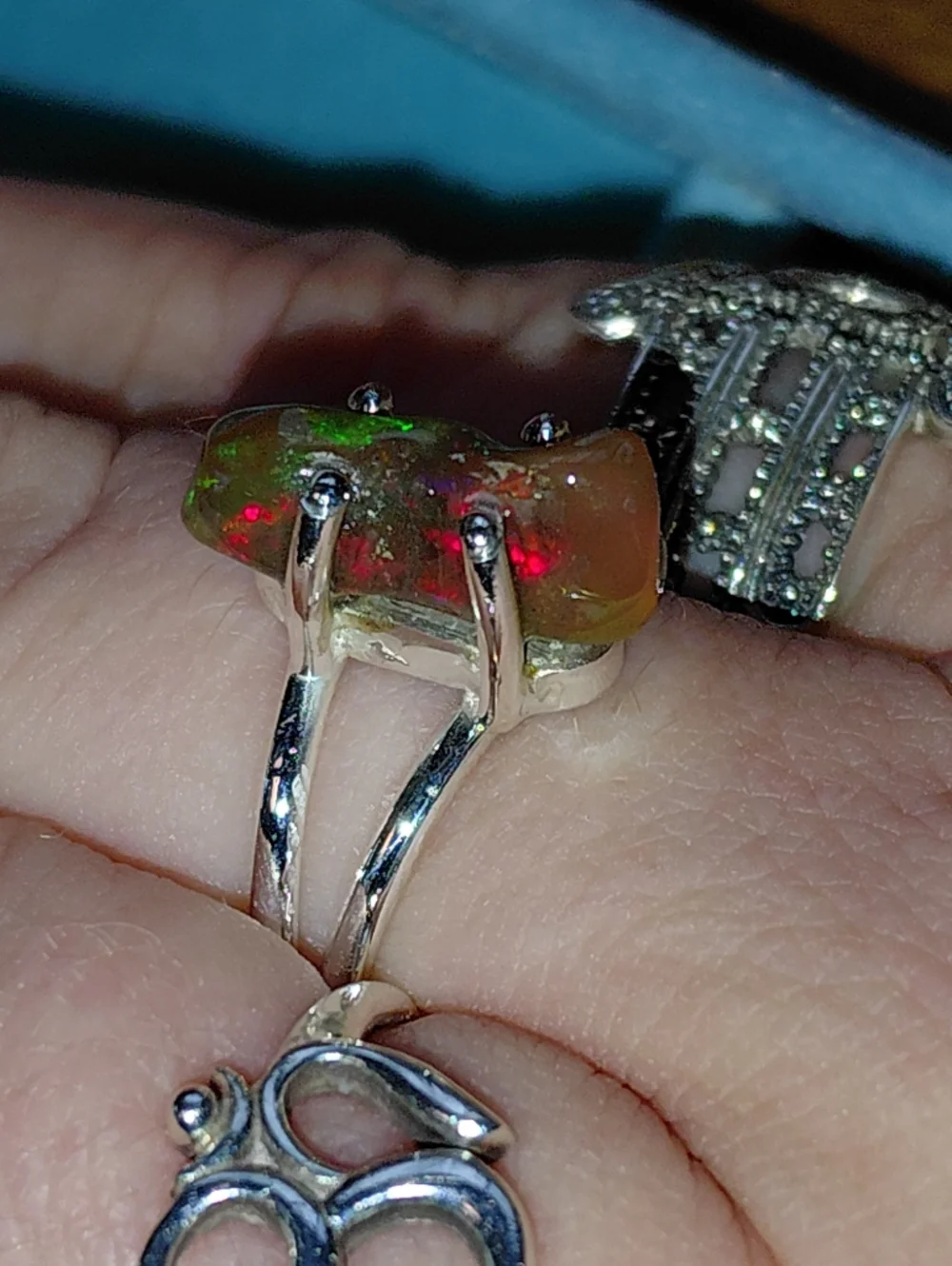 Fire Ethiopian Opal Sterling Silver Ring Size 7.25